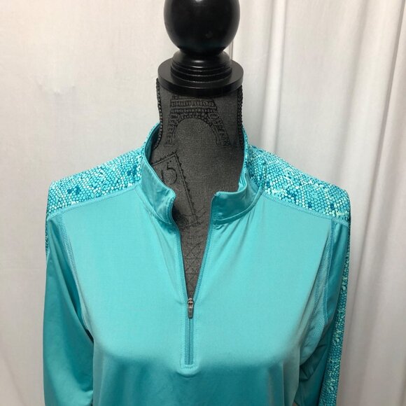 Nepallo Athletic Top Womens Sz Small Turquoise Partial Zip Long Sleeve Pullover - Picture 2 of 8